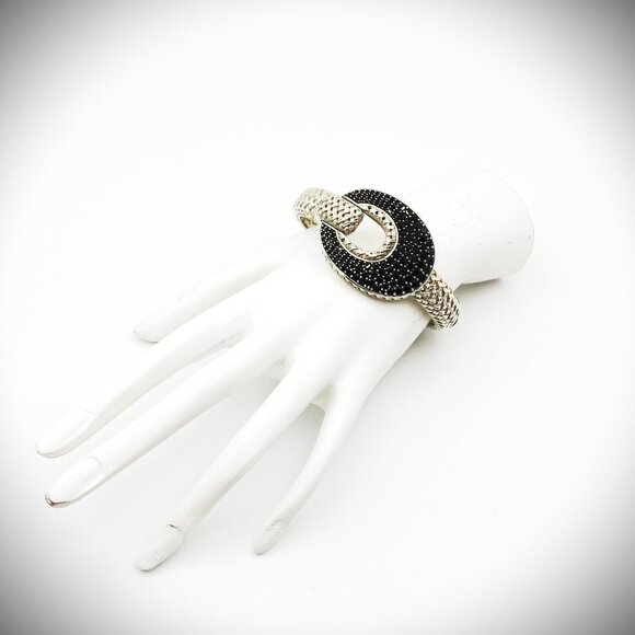 SLANE & SLANE Cabaret Sterling Silver Black Spinel Hinged Bangle Bracelet - Picture 11 of 11
